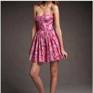 Rebecca Taylor Strapless Dress in Pink and Purple with Pockets